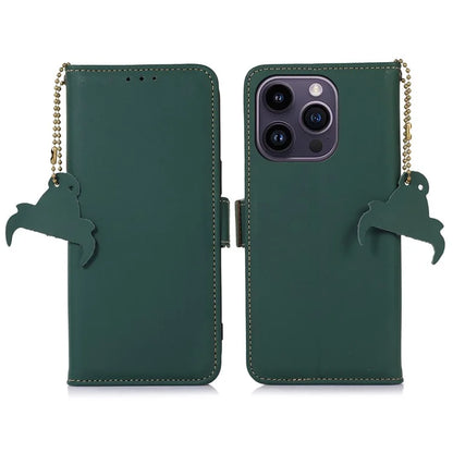 For iPhone 16 Pro Max Case RFID Blocking Genuine Cow Leather Wallet Phone Shell