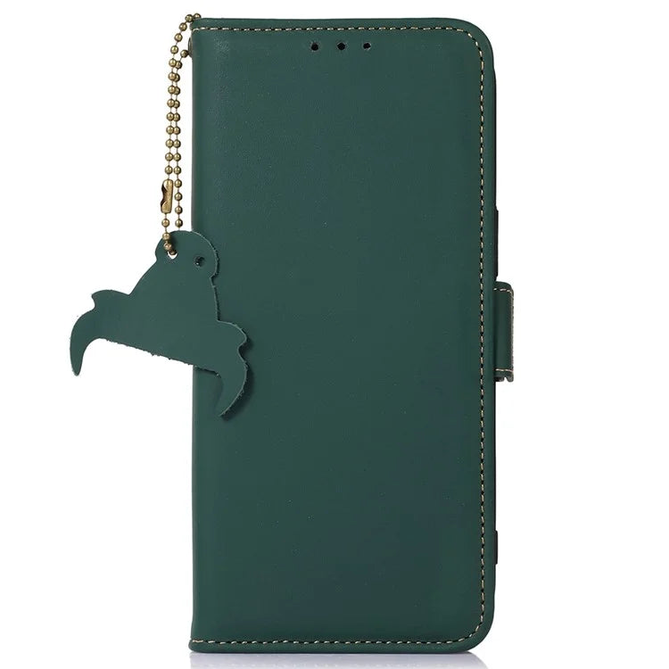 For iPhone 16 Pro Max Case RFID Blocking Genuine Cow Leather Wallet Phone Shell