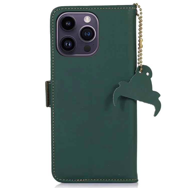 For iPhone 16 Pro Max Case RFID Blocking Genuine Cow Leather Wallet Phone Shell