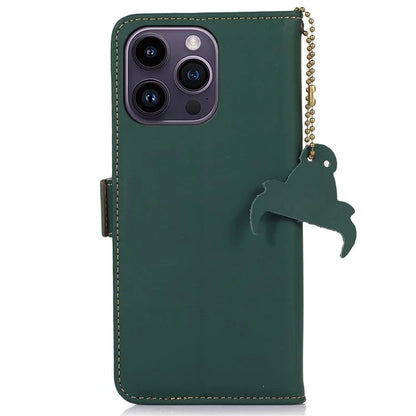 For iPhone 16 Pro Max Case RFID Blocking Genuine Cow Leather Wallet Phone Shell