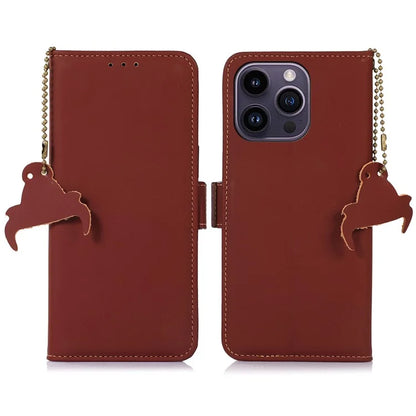 For iPhone 16 Pro Max Case RFID Blocking Genuine Cow Leather Wallet Phone Shell