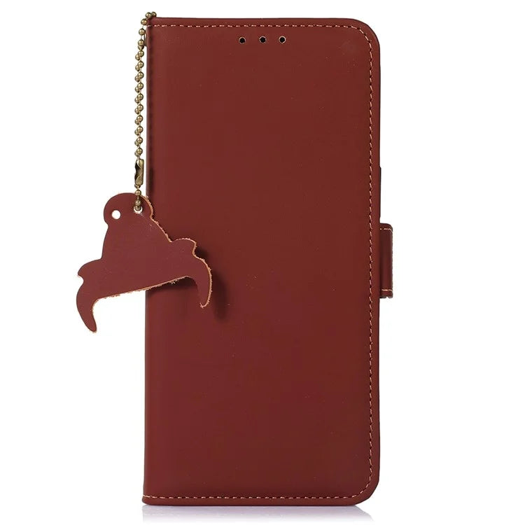 For iPhone 16 Pro Max Case RFID Blocking Genuine Cow Leather Wallet Phone Shell