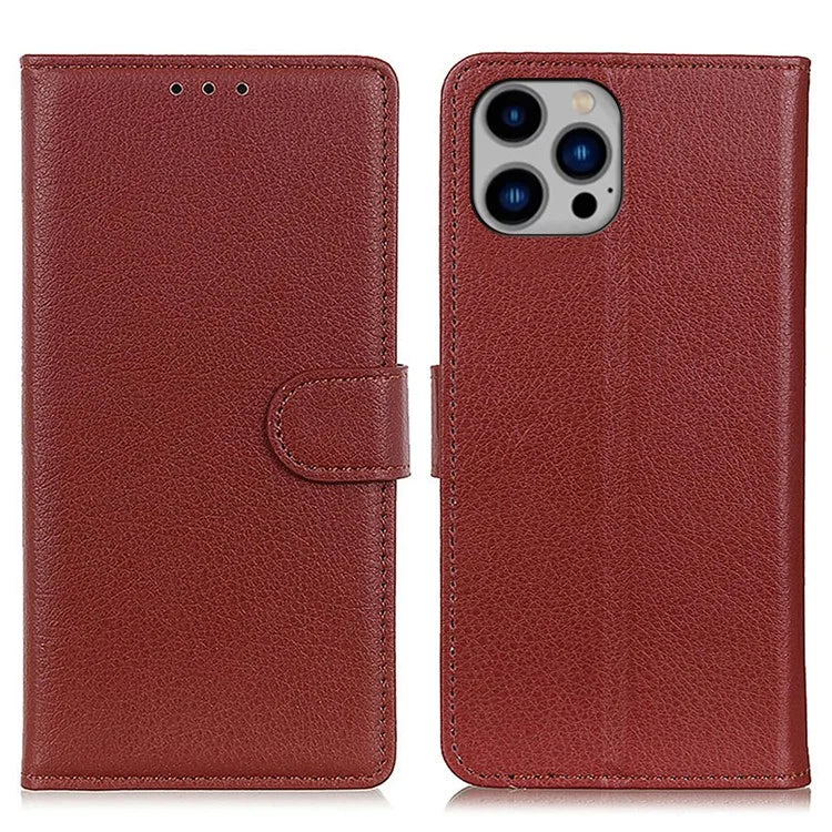 For iPhone 16 Pro Max Case Wallet PU Leather Phone Cover Litchi Texture