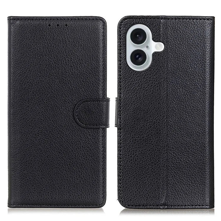 For iPhone 16 Plus Leather Case Wallet Card Slots Litchi Texture Flip Phone Cover