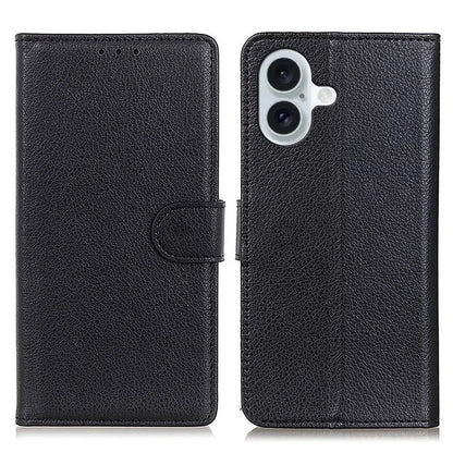 For iPhone 16 Plus Leather Case Wallet Card Slots Litchi Texture Flip Phone Cover