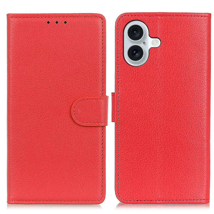 For iPhone 16 Plus Leather Case Wallet Card Slots Litchi Texture Flip Phone Cover