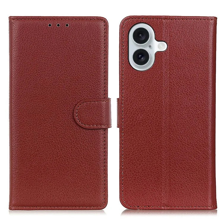 For iPhone 16 Plus Leather Case Wallet Card Slots Litchi Texture Flip Phone Cover