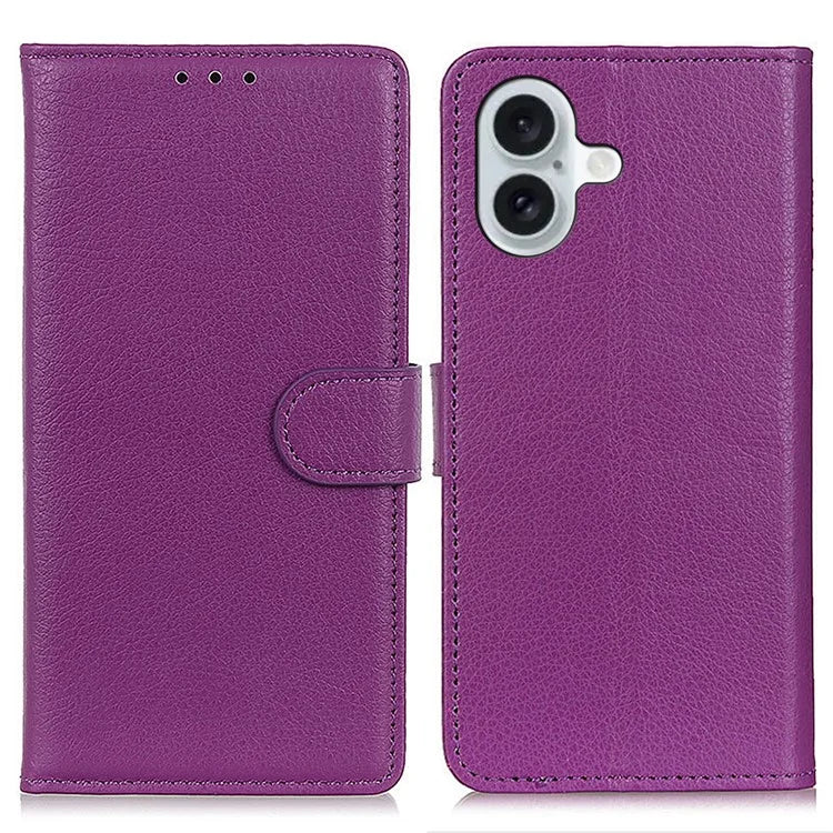 For iPhone 16 Plus Leather Case Wallet Card Slots Litchi Texture Flip Phone Cover
