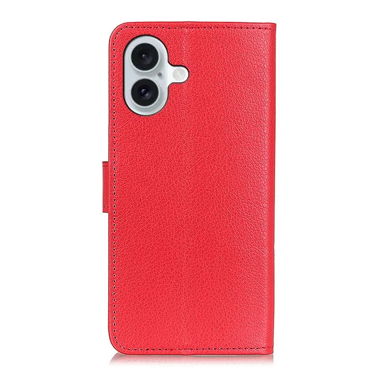 For iPhone 16 Case PU Leather Wallet Stand Litchi Texture Phone Cover