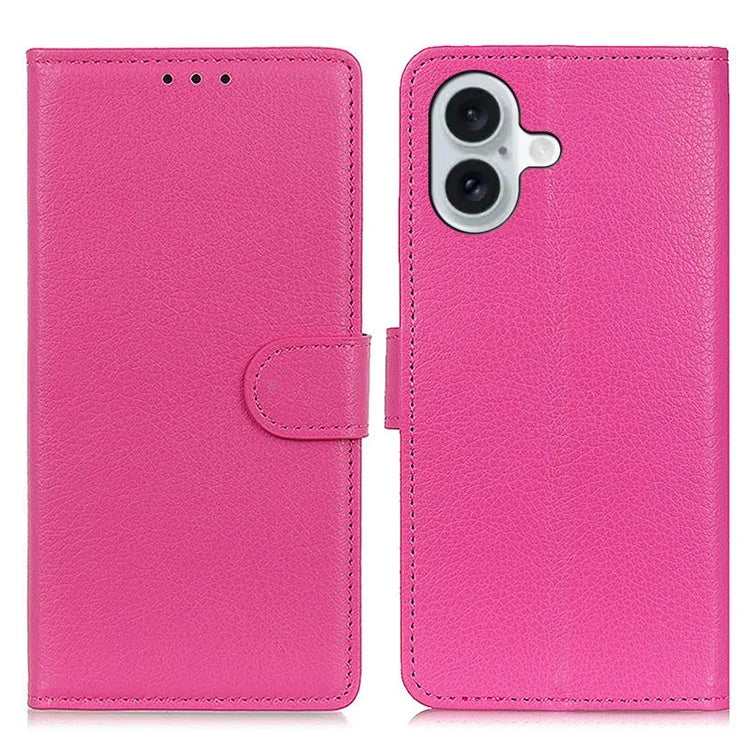 For iPhone 16 Case PU Leather Wallet Stand Litchi Texture Phone Cover