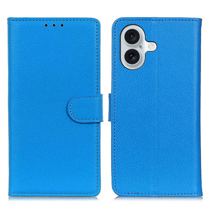 For iPhone 16 Case PU Leather Wallet Stand Litchi Texture Phone Cover