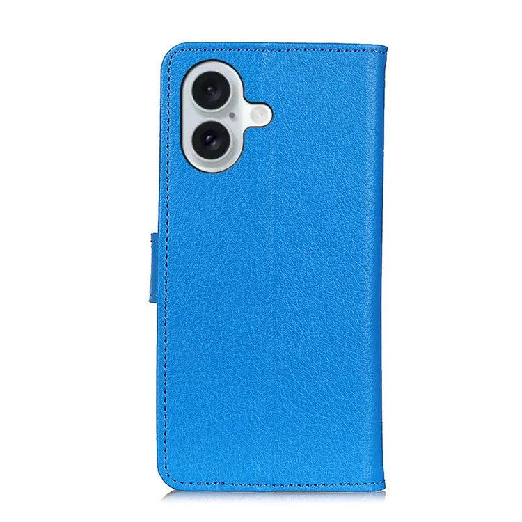 For iPhone 16 Case PU Leather Wallet Stand Litchi Texture Phone Cover