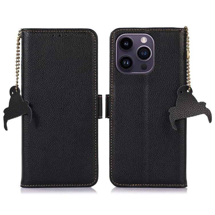 For iPhone 16 Pro Max Case RFID Blocking Genuine Cow Leather Phone Cover