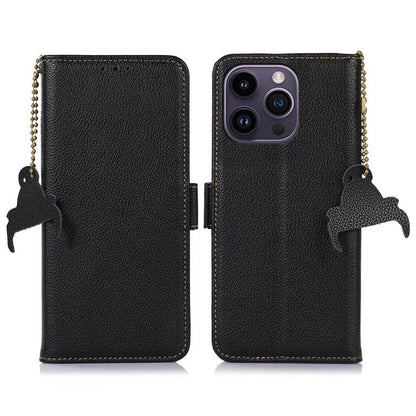 For iPhone 16 Pro Max Case RFID Blocking Genuine Cow Leather Phone Cover