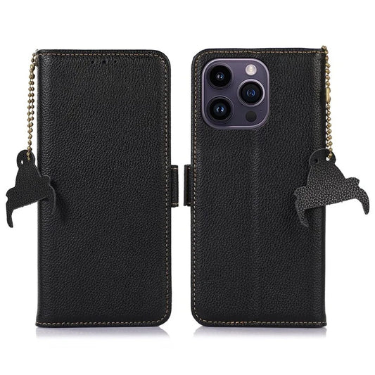 For iPhone 16 Pro Max Case RFID Blocking Genuine Cow Leather Phone Cover