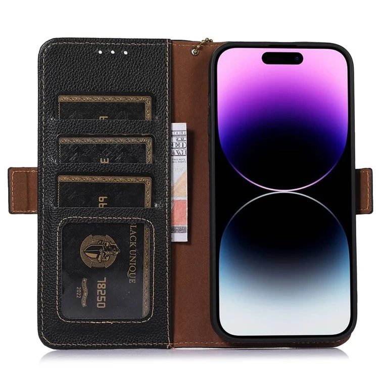 For iPhone 16 Pro Max Case RFID Blocking Genuine Cow Leather Phone Cover