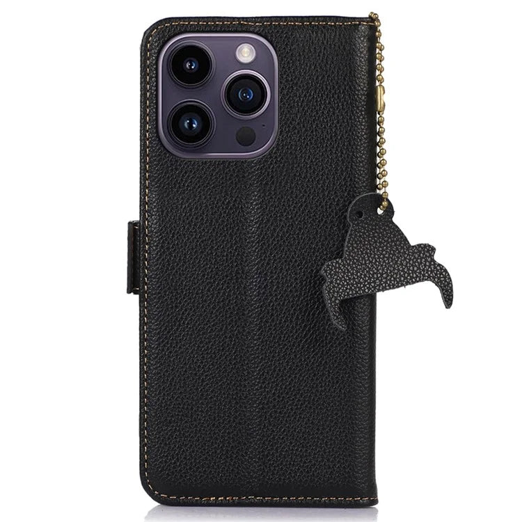 For iPhone 16 Pro Max Case RFID Blocking Genuine Cow Leather Phone Cover