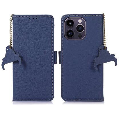 For iPhone 16 Pro Max Case RFID Blocking Genuine Cow Leather Phone Cover
