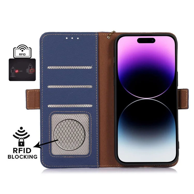 For iPhone 16 Pro Max Case RFID Blocking Genuine Cow Leather Phone Cover
