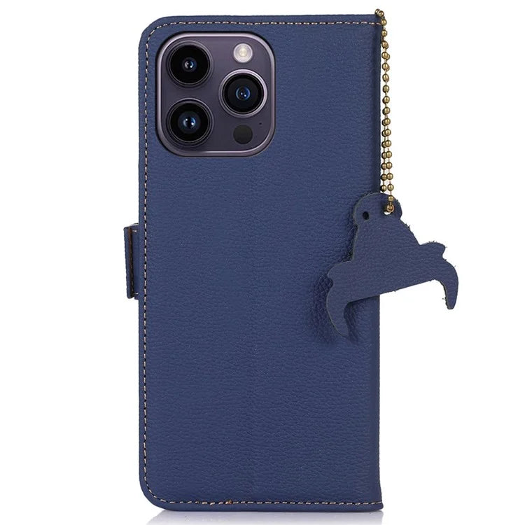 For iPhone 16 Pro Max Case RFID Blocking Genuine Cow Leather Phone Cover