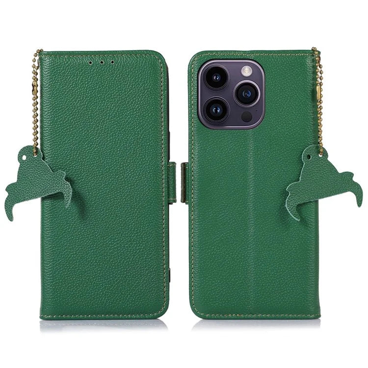 For iPhone 16 Pro Max Case RFID Blocking Genuine Cow Leather Phone Cover