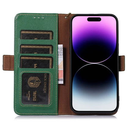 For iPhone 16 Pro Max Case RFID Blocking Genuine Cow Leather Phone Cover