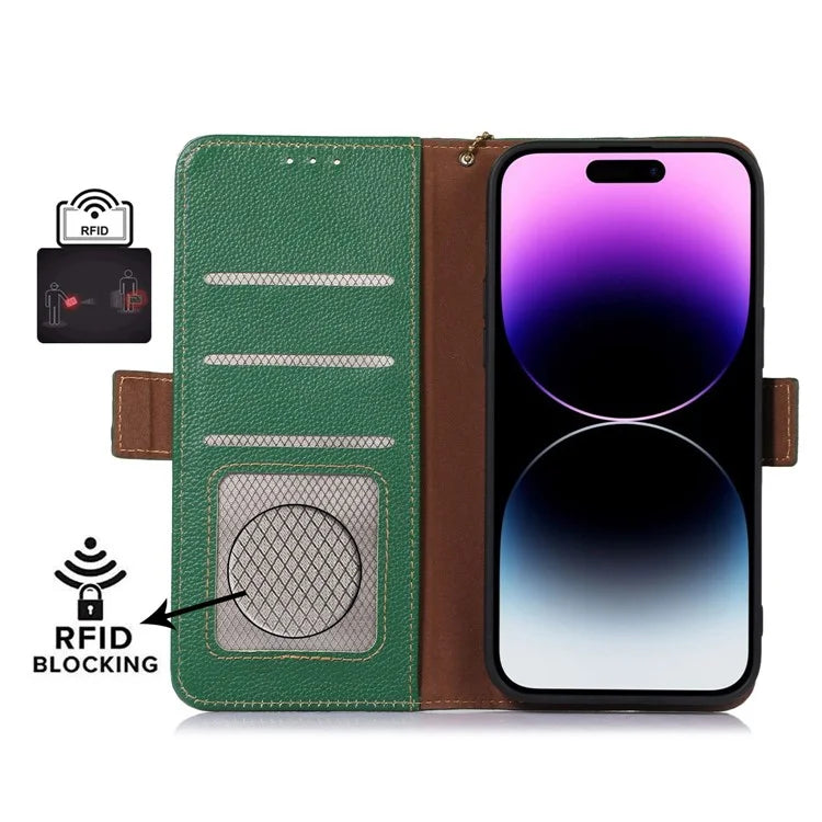 For iPhone 16 Pro Max Case RFID Blocking Genuine Cow Leather Phone Cover