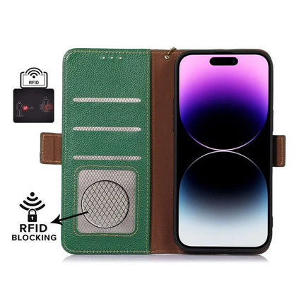 For iPhone 16 Pro Max Case RFID Blocking Genuine Cow Leather Phone Cover