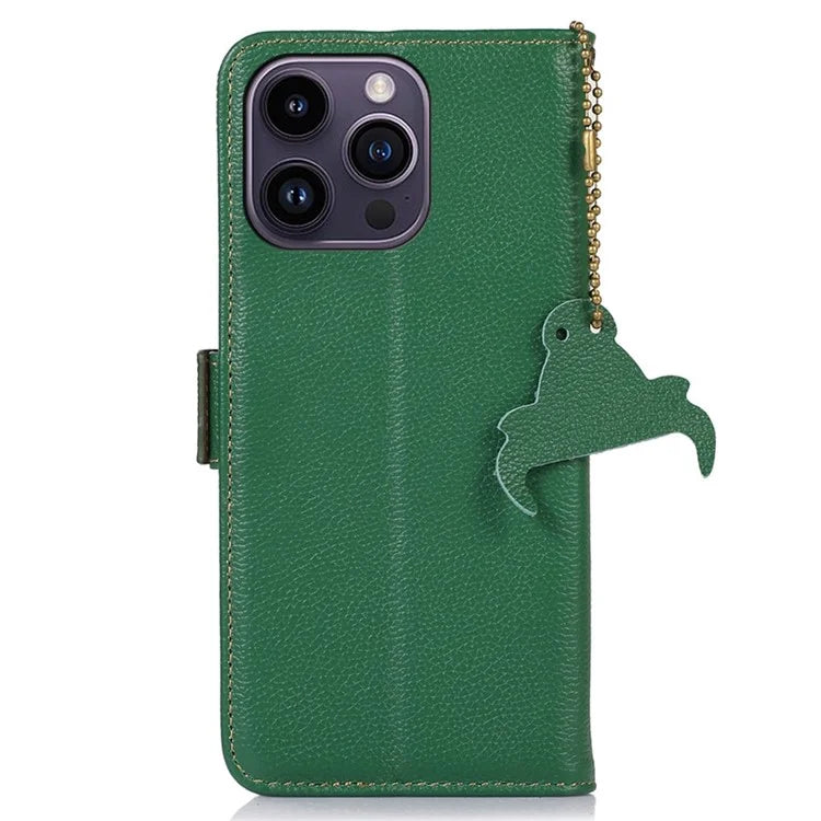 For iPhone 16 Pro Max Case RFID Blocking Genuine Cow Leather Phone Cover