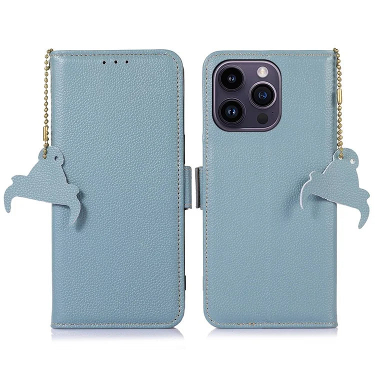 For iPhone 16 Pro Max Case RFID Blocking Genuine Cow Leather Phone Cover