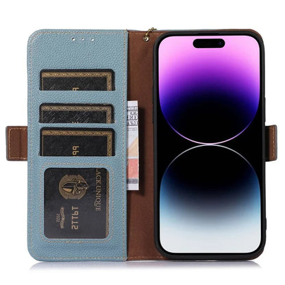 For iPhone 16 Pro Max Case RFID Blocking Genuine Cow Leather Phone Cover