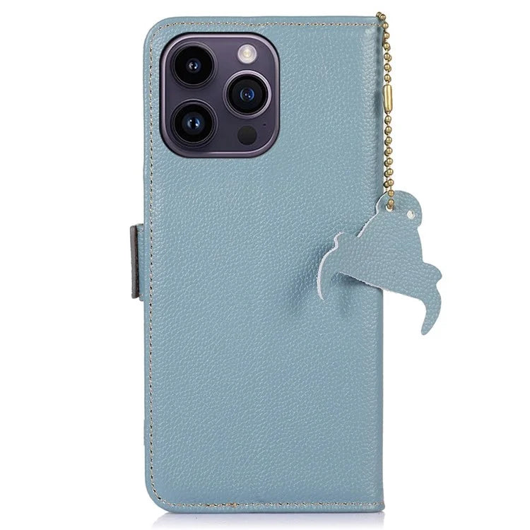 For iPhone 16 Pro Max Case RFID Blocking Genuine Cow Leather Phone Cover