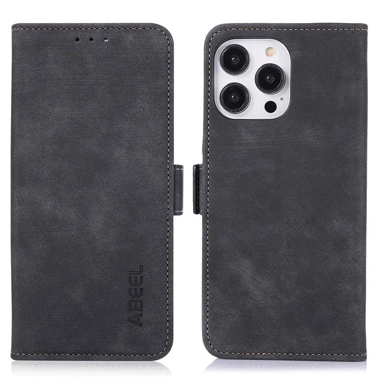 ABEEL For iPhone 16 Pro Wallet Case Stand Retro PU Leather Phone Cover