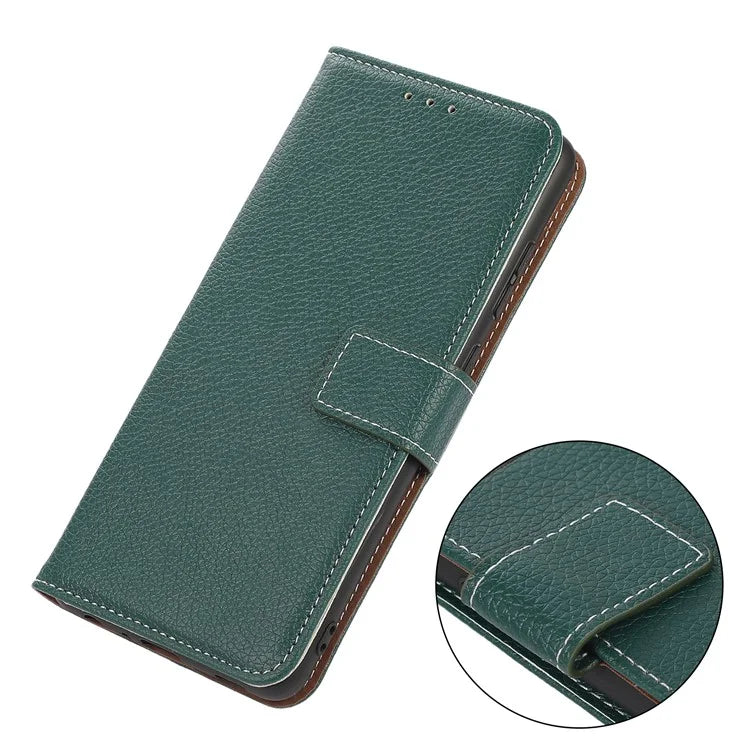 For iPhone 16 Pro Max Stand Case Litchi Texture Leather Phone Cover with Wallet
