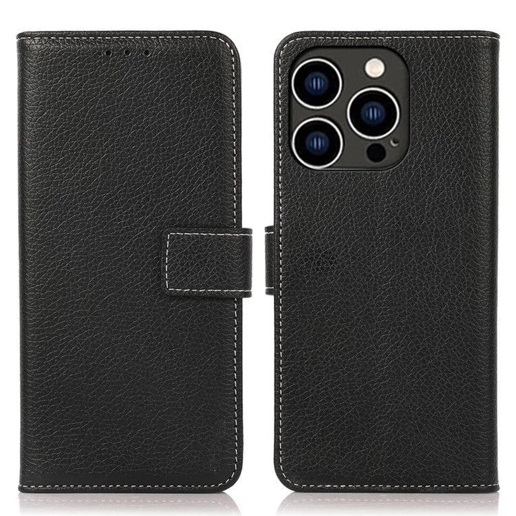 For iPhone 16 Pro Case Stand Litchi Texture Leather Phone Cover