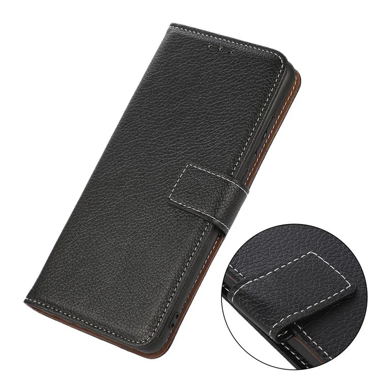 For iPhone 16 Pro Case Stand Litchi Texture Leather Phone Cover