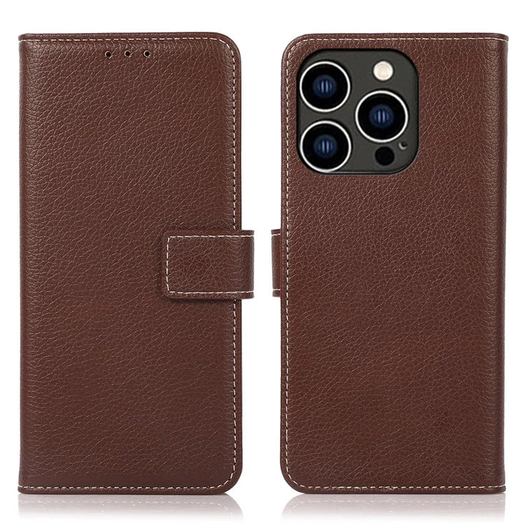 For iPhone 16 Pro Case Stand Litchi Texture Leather Phone Cover