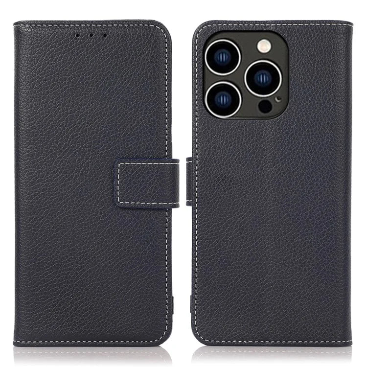 For iPhone 16 Pro Case Stand Litchi Texture Leather Phone Cover