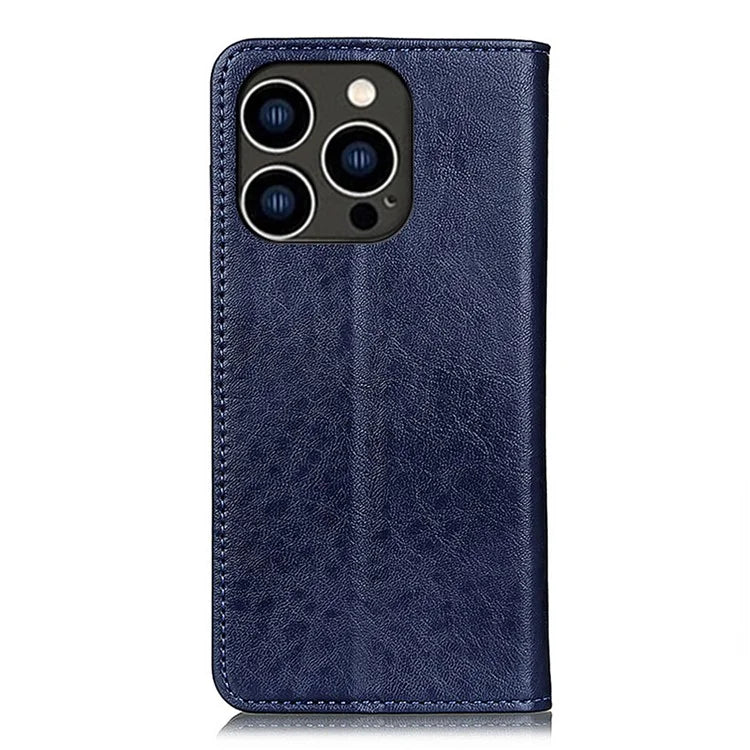 For iPhone 16 Pro Max Case Crazy Horse Texture Leather Magnetic Closure Phone Cover