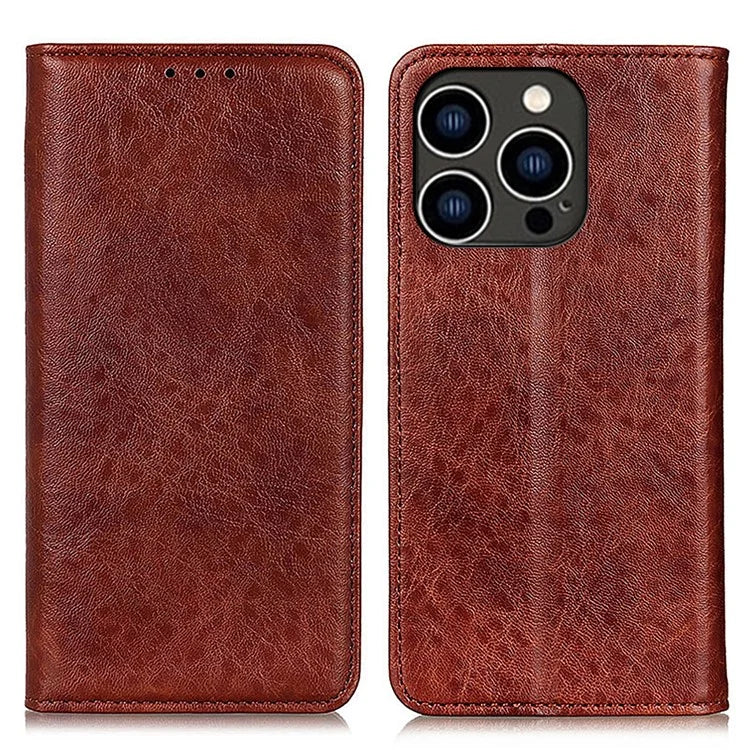 For iPhone 16 Pro Max Case Crazy Horse Texture Leather Magnetic Closure Phone Cover