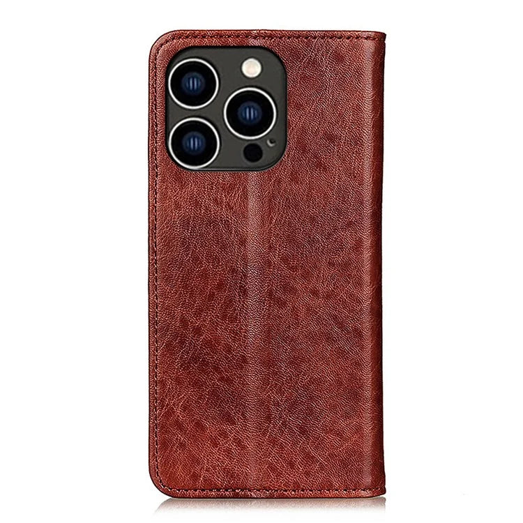 For iPhone 16 Pro Max Case Crazy Horse Texture Leather Magnetic Closure Phone Cover