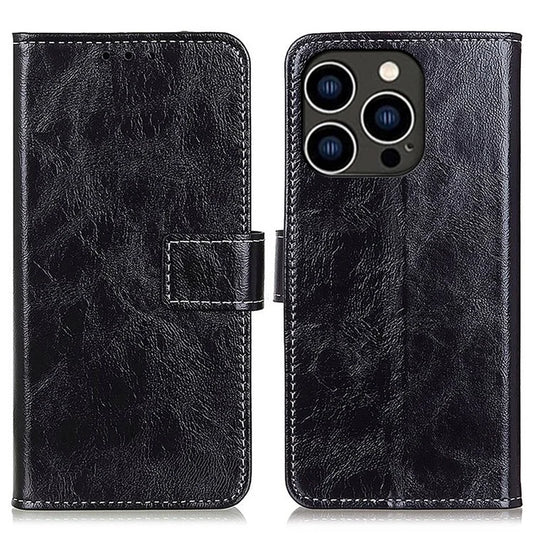 For iPhone 16 Pro Max Case Wallet Leather Phone Cover Retro Crazy Horse Texture