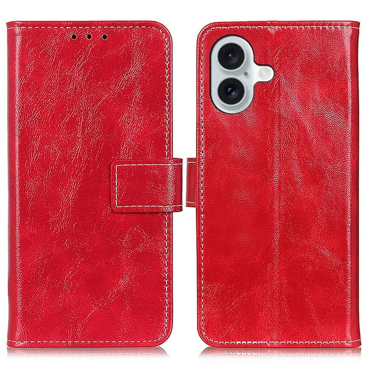 For iPhone 16 Plus Leather Case Wallet Stand Retro Crazy Horse Texture Phone Cover