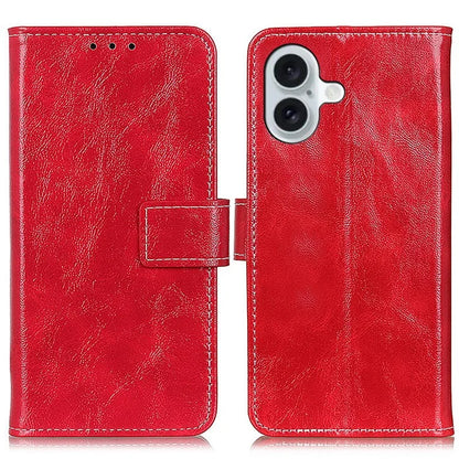 For iPhone 16 Plus Leather Case Wallet Stand Retro Crazy Horse Texture Phone Cover