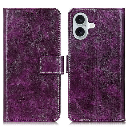 For iPhone 16 Plus Leather Case Wallet Stand Retro Crazy Horse Texture Phone Cover