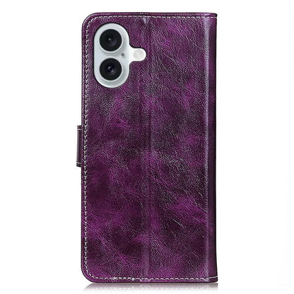 For iPhone 16 Plus Leather Case Wallet Stand Retro Crazy Horse Texture Phone Cover