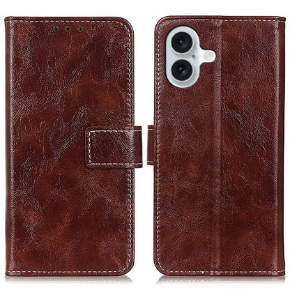 For iPhone 16 Plus Leather Case Wallet Stand Retro Crazy Horse Texture Phone Cover