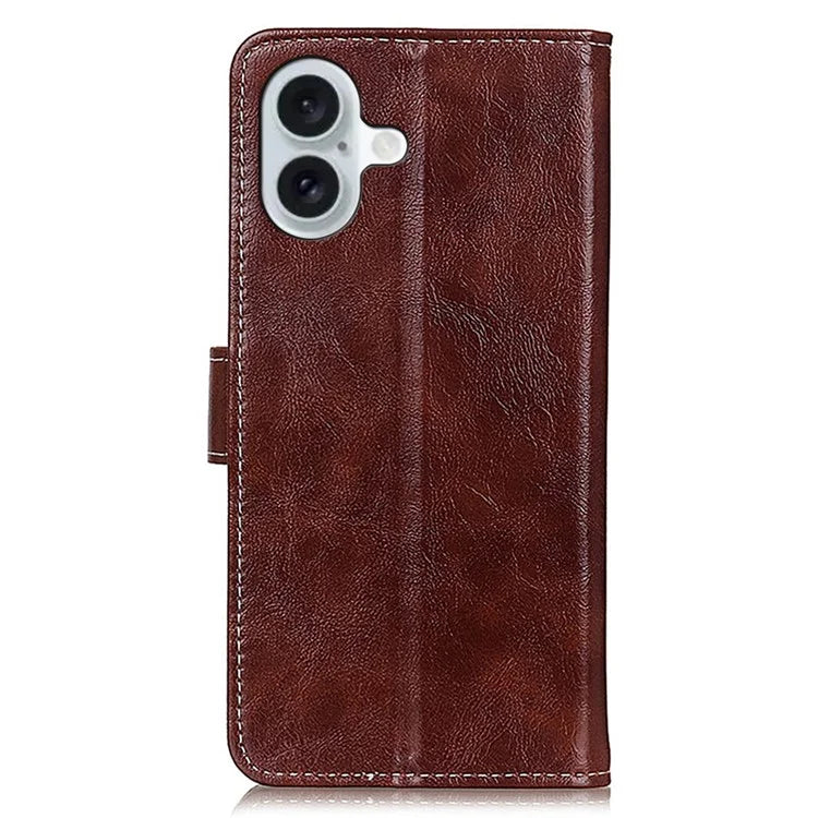 For iPhone 16 Plus Leather Case Wallet Stand Retro Crazy Horse Texture Phone Cover