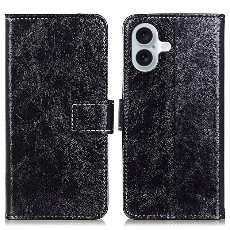 For iPhone 16 Case Retro Crazy Horse Texture Leather Purse Stand Phone Cover