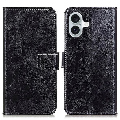 For iPhone 16 Case Retro Crazy Horse Texture Leather Purse Stand Phone Cover